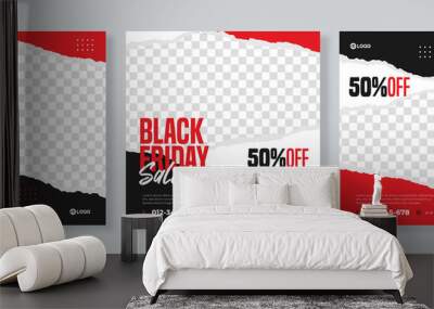 Set of three black friday sale social media pack template premium vector Wall mural