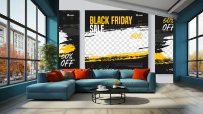 set of three black friday sale social media pack template premium vector Wall mural