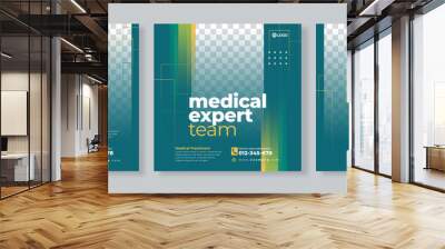 Set of three medical social media pack template premium vector Wall mural