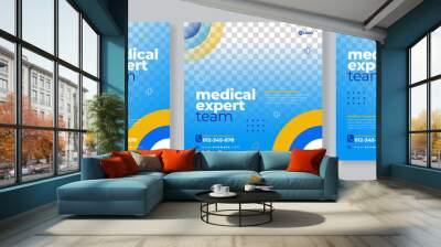 Set of three medical social media pack template premium vector Wall mural