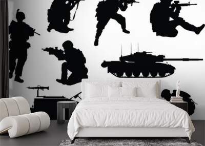 US military soldier silhouettes with tank and a Humvee Wall mural