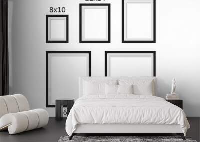 Set of Black poster frames and sizes mockup on White background Wall mural