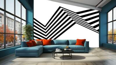 Black on white abstract geometric line pattern, perspective line stripes with 3d dimensional effect isolated on white. Wall mural