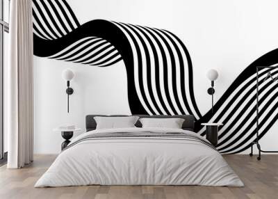 Black on white abstract perspective line stripes with 3d dimensional effect isolated on white. The geometric lines element design Wall mural