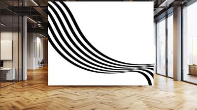 Black on white abstract perspective line wave with 3d dimensional effect isolated on white background Wall mural