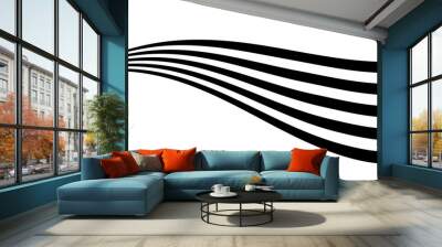 Black on white abstract perspective wave and stright  line stripes with 3d dimensional effect isolated on white.	 Wall mural