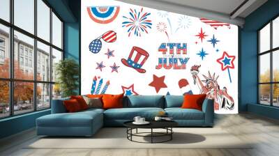 hand drawn 4th of july doodles Wall mural