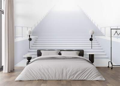 Bright light background, long staircase with white stairs going up to the light Wall mural