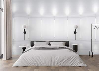 White stage, neon lamps light, 3d render Wall mural