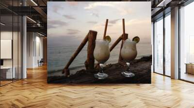 2 cocktails and sea Wall mural