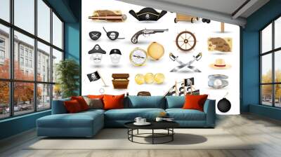 set of pirate object tool on a white background Wall mural