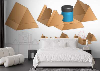 Triangle Box packaging die cut template design. 3d mock-up Wall mural