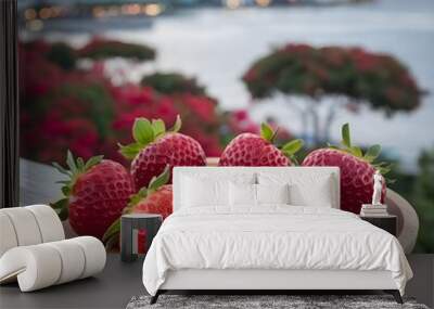 Delicious red Strawberry on a plate Wall mural