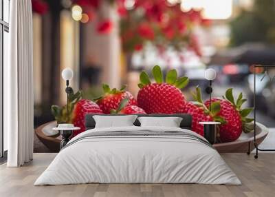 Delicious red Strawberry on a plate Wall mural