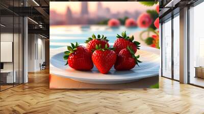 Realistic delicious fresh Strawberry on a plate Wall mural