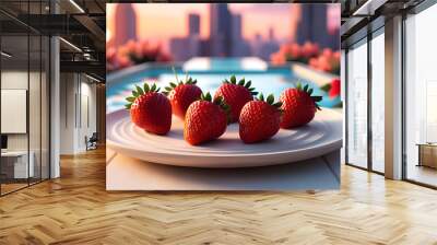 Realistic delicious fresh Strawberry on a plate Wall mural