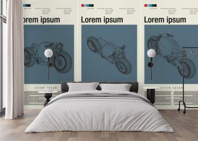 motorcycle bike poster, wireframe vector with retro style Wall mural