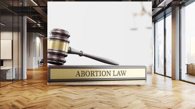 Abortion law: Judge's Gavel as a symbol of legal system, Themis is the goddess of justice and wooden stand with text word Wall mural