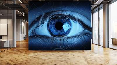 Close up of woman eye in process of scanning. Identification Business Internet Technology Concept Wall mural