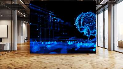 Digital Brain Hologram Hud. Artificial intelligence AI machine deep learning. Business Technology Internet Network Concept Wall mural