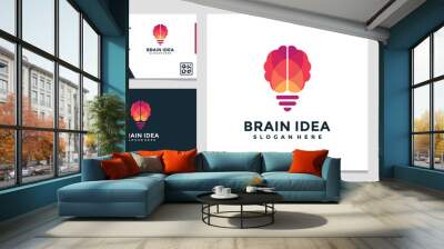 Elegant and colorful creative brain idea with business card design Wall mural