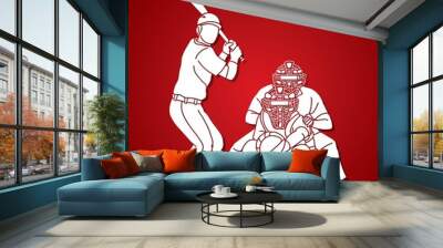 Baseball player action cartoon sport graphic vector. Wall mural