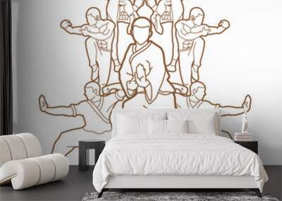 Kung fu action composition outline graphic vector. Wall mural