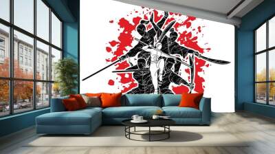 Kung Fu fighter with weapons, Martial arts action pose cartoon graphic vector. Wall mural