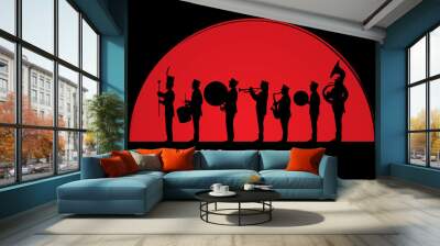 Silhouette Marching Band, parade, on sun rise background ,graphic vector. Wall mural