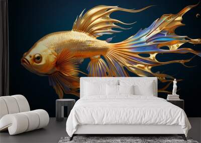 Close up to beautiful gold metallic goldfish in water illustration Wall mural