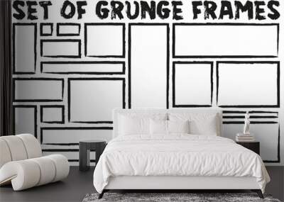 Set of grunge jagged rectangle outline shape. Black torn paper outline sheet for sticker, collage, banner. Vector illustration isolated on white background. Wall mural