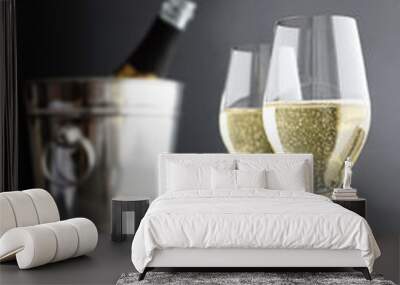 Two glasses of champagne, Cooler and Cork Wall mural