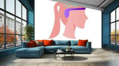 Neurofeedback device on woman's head. Sensor for measurement brain activity at meditation. Flat icon. Vector illustration. Wall mural