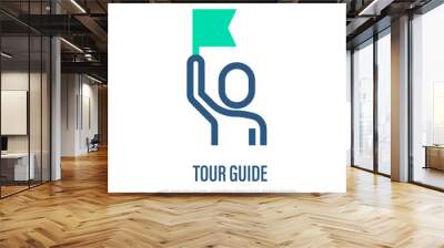 Tour guide thin line icon. Man with flag. Service for tourists. Vector illustration. Wall mural