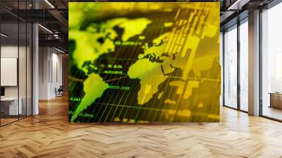 Abstract world map with financial stock market graph background ideal for finance global business copy space concept Wall mural