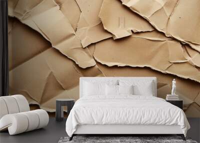 Torn brown kraft paper background with multiple layers, abstract texture with ripped edges, recycling and eco-friendly material concept Wall mural