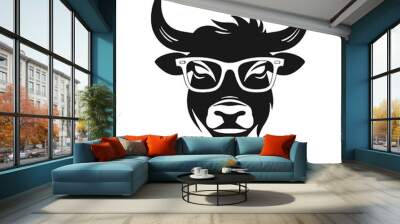 Bull in Glasses Silhouette – Transparent Background Vector Design for Tattoos, Icons, and Logos Wall mural