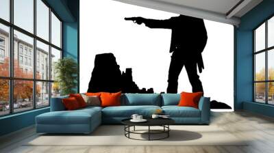 Cartoon cowboy with a gun  silhouette vector illustration transparent background Wall mural