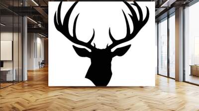 deer head Black and white vector illustration animal silhouette for T shirt print Wall mural