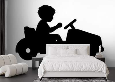 Excited Kid in Toy Car Silhouette Vector Illustration Transparent Background Wall mural