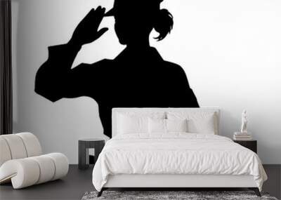 Female Soldier Profile Saluting Silhouette Isolated on White Background – Vector Illustration Wall mural