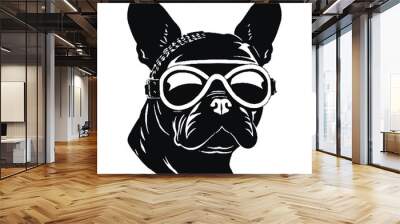 French Bulldog dog wearing aviator sunglasses -silhouette vector illustration transparent background Wall mural