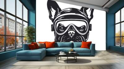 French Bulldog dog wearing aviator sunglasses -silhouette vector illustration transparent background Wall mural