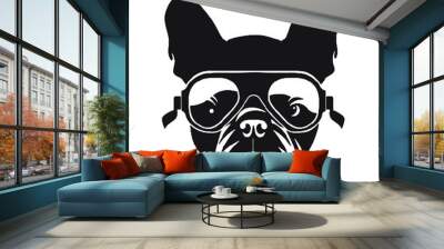 French Bulldog dog wearing aviator sunglasses -silhouette vector illustration transparent background Wall mural