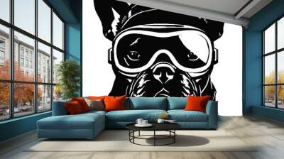 French Bulldog dog wearing aviator sunglasses -silhouette vector illustration transparent background Wall mural