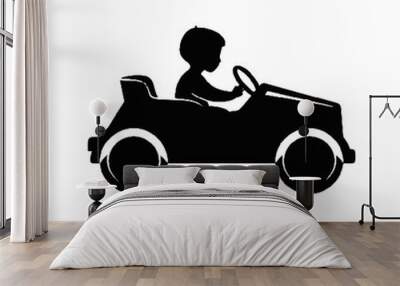 Joyful Kid Driving Toy Car Silhouette Vector Illustration Transparent Background Wall mural