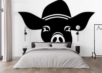 portrait of  pig in sombrero hat ,vector illustration transparent background  Wall mural