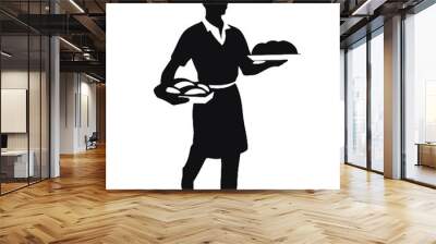 Silhouette of a Baker Man Baking Isolated on White Background – Vector Illustration Wall mural