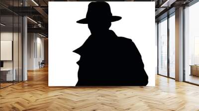 Silhouette of a Mysterious Spy Operative Isolated on White Background – Vector Art Wall mural