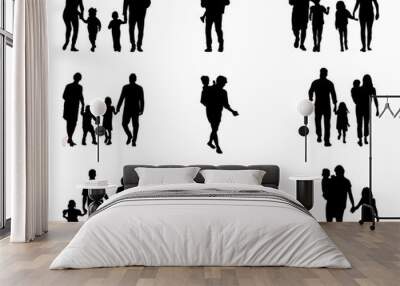 black silhouettes of families in walk, vector Wall mural